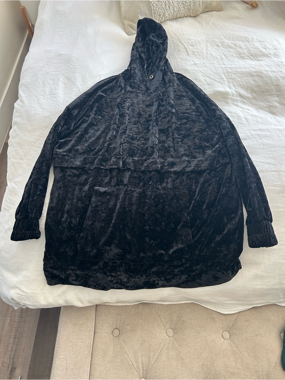 Zara Black Crushed Velvet Hoodie